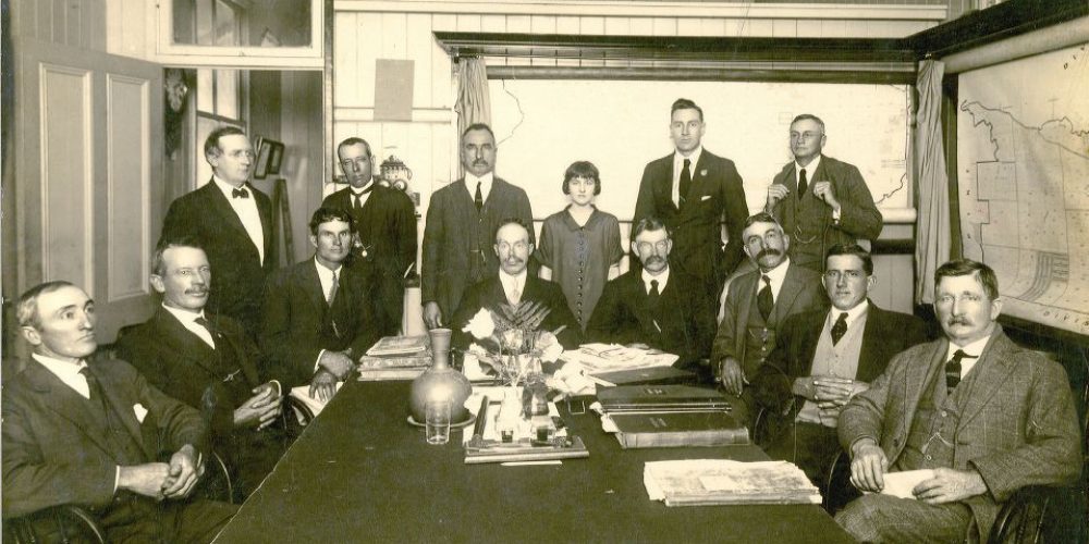 KED072 1920-25 Kedron Shire Council. Arthur B Marquis (father of Vivian Heiner) standing first on the left with bow tie, Second from Right Fredrick Freeman (father of Ruth Mockridge)